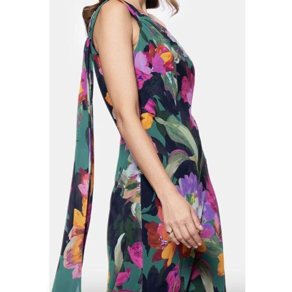 $198 Xscape Evenings Floral One-Shoulder Chiffon Gown Size 12 New - Picture 3 of 7